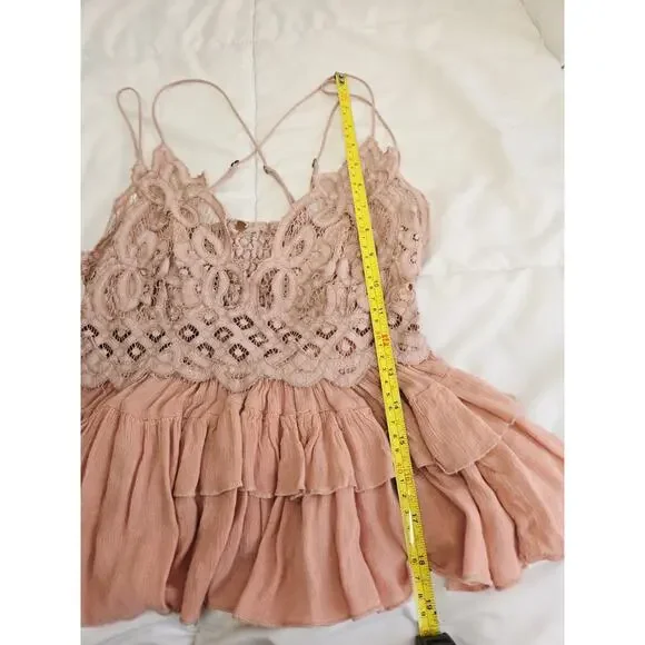 Free People Adella Cami Tank Top Womens M Mauve Lace Boho Tiered Flowy Romantic - Picture 6 of 15